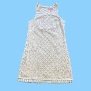 Lilly Pulitzer Marquette Shift Dress Resort White Lace Sleeveless M Tassel Lined